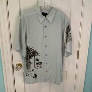 Clairborne Short Sleeve Aqua Shirt Tropical Sz Large Palm Trees